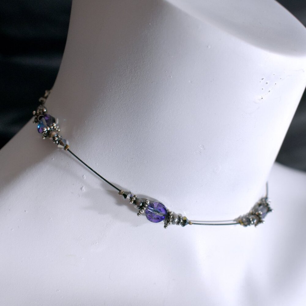 Peacock AB Crystal Choker with brilliant purple crystal beads